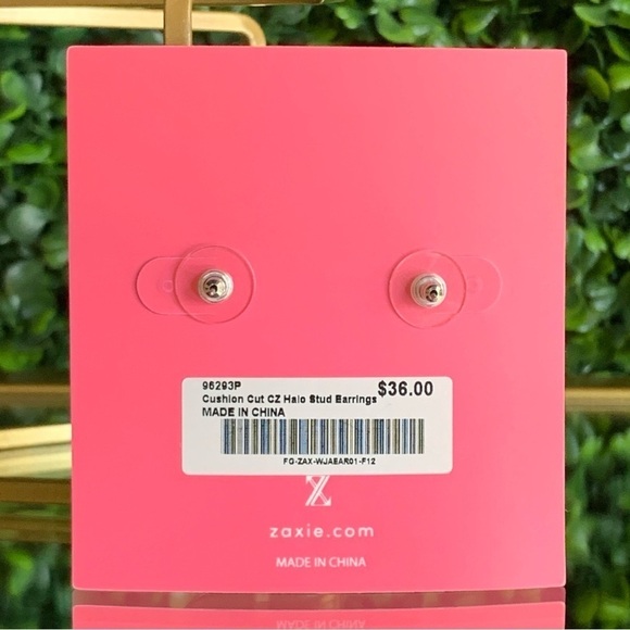 Cushion Cut CZ Halo Stud Earrings by Zaxie | NEW - Picture 7 of 8